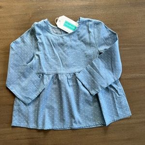 New Elizabeth Cate Girls Chambray Dotted Long Sleeve Peasant Top